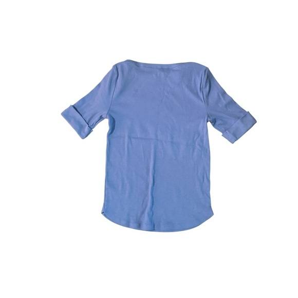 NEW Talbots Tunic Women’s M Blue Elbow Sleeve Ribbed Top Cotton Quiet Luxury - Picture 2 of 11